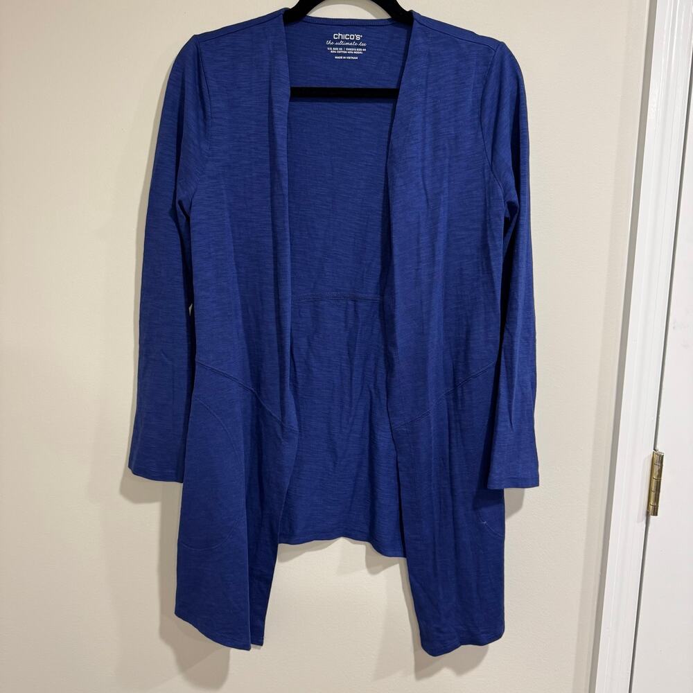 Chicos The Ultimate Tee Solid Blue Lightweight Cardigan Womens Size 00/XS